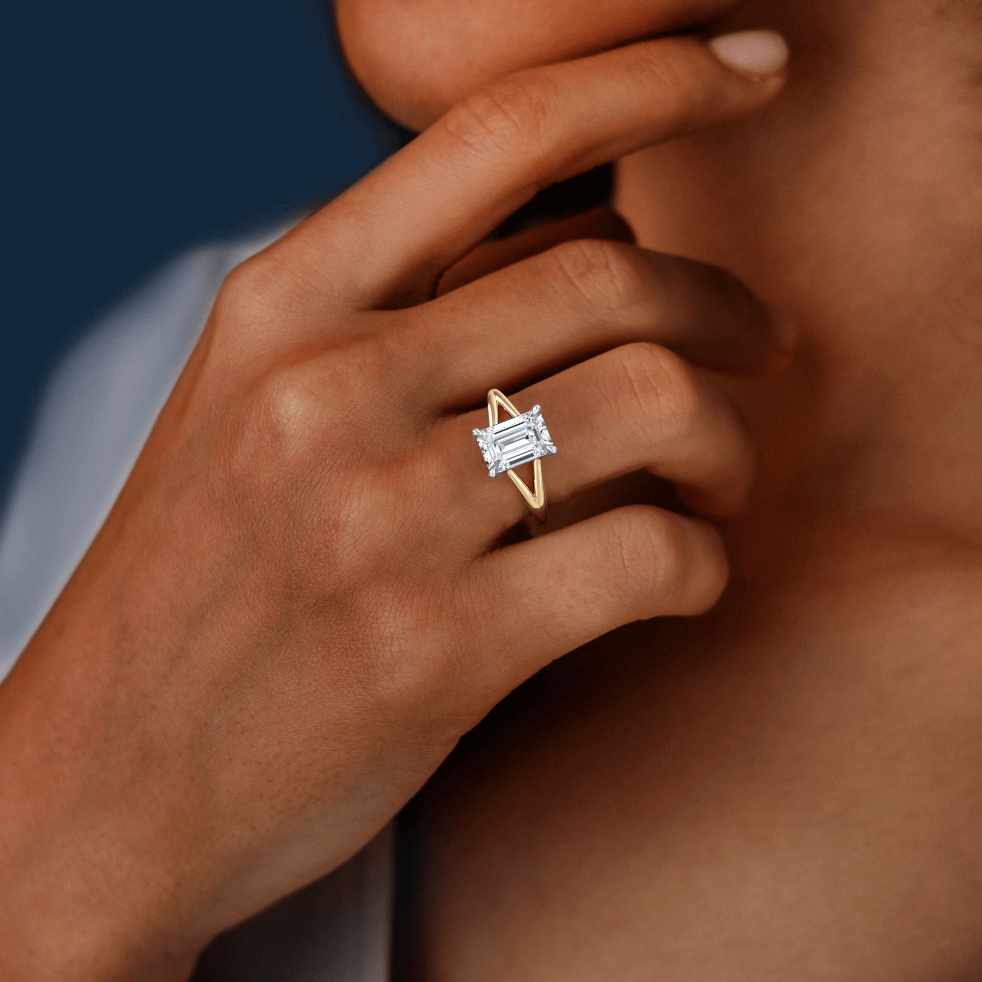 Two Tone Maggy Solitaire Engagement Ring having a sleek contemporary design from Mouza, Hatton Garden.