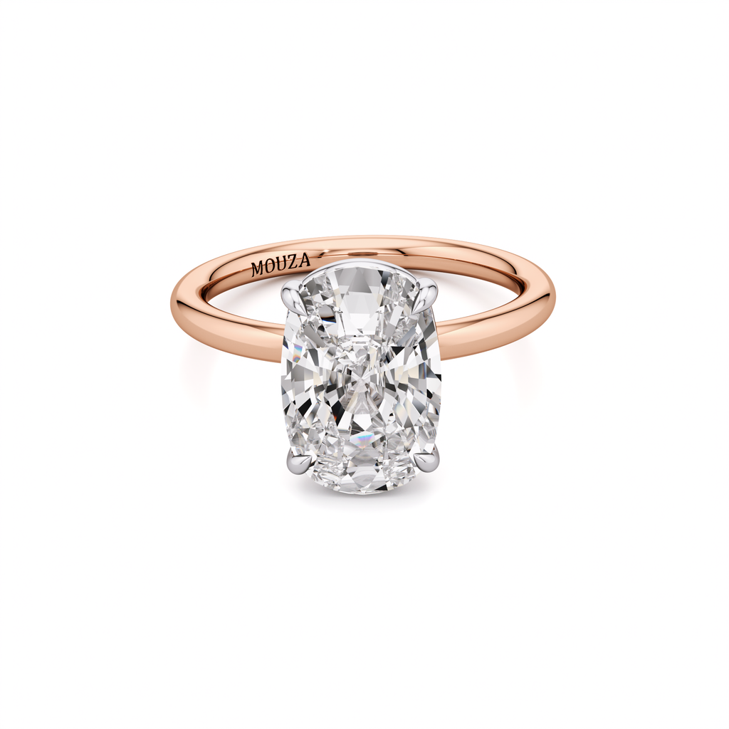 3.00ct Lab Grown Diamond Two Tone Elongated Cushion Engagement Ring