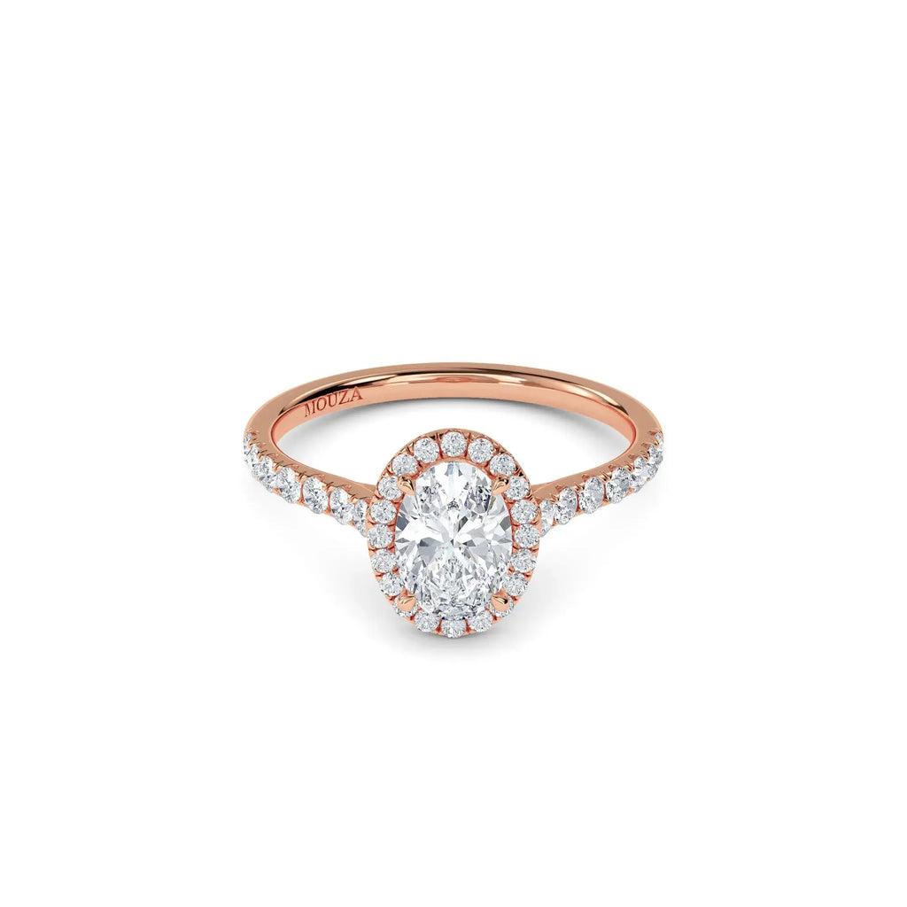 0.90ct Lab Grown Diamond Oval Halo Diamond Band Engagement Ring