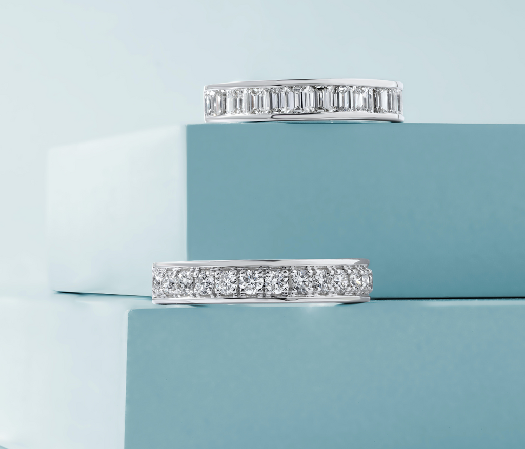 princess and baguette cut wedding bands