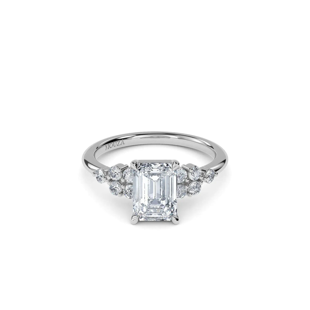 1.80ct Lab Grown Diamond Emerald Trilogy Engagement Ring