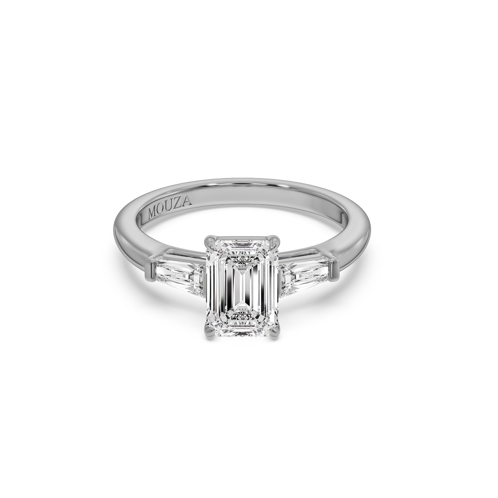 1.70 Carat Natural Diamond - Emerald Trilogy Engagement Ring