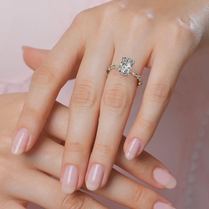 Cara Diamond Band Engagement Ring in 18K gold features an elegant band with alternating marquise and round diamonds