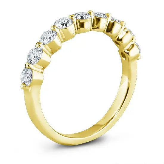9ct Yellow Gold Eternity Wedding Ring For Women - Sterling Silver Base With Diamond, Size P