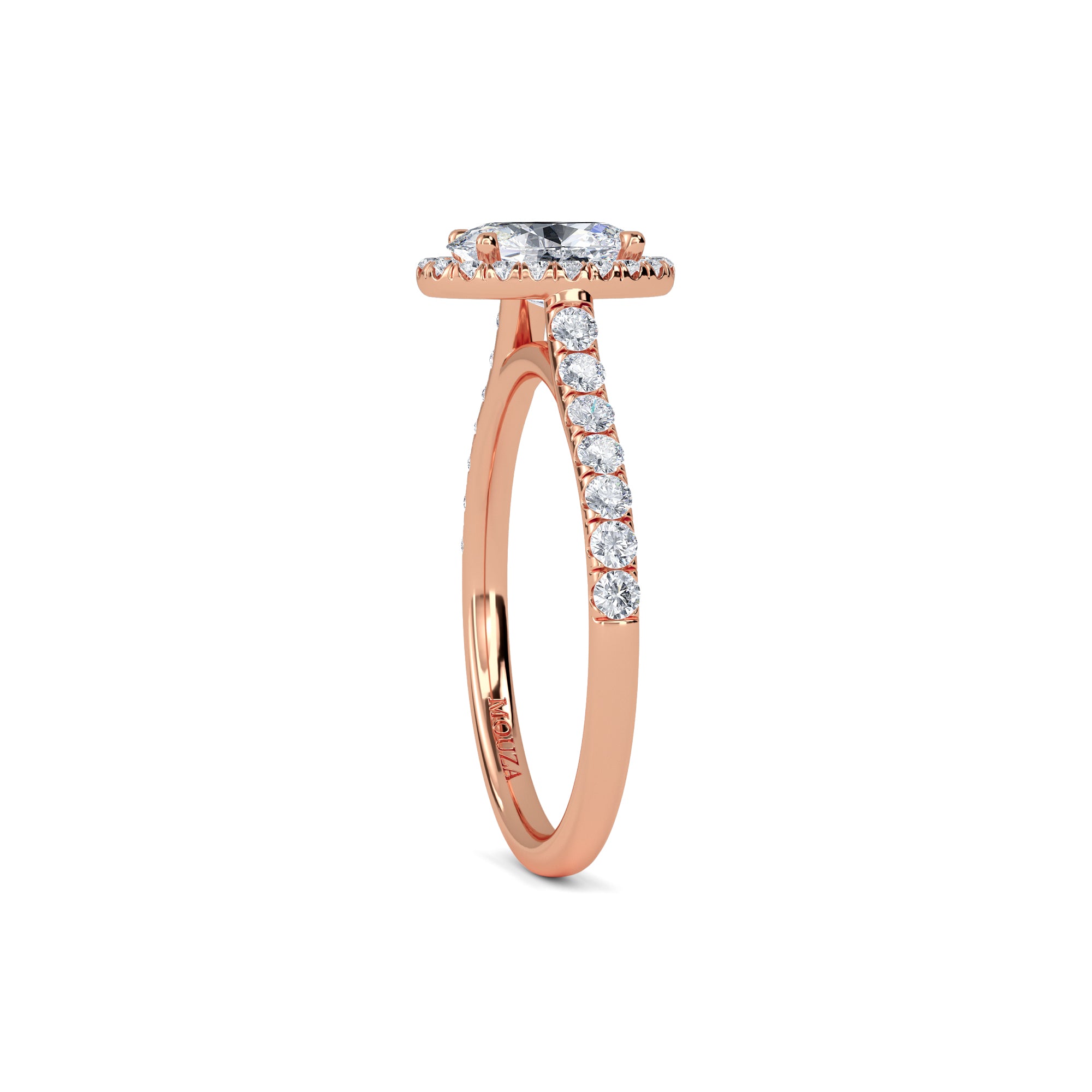 0.90ct Lab Grown Diamond Oval Halo Diamond Band Engagement Ring