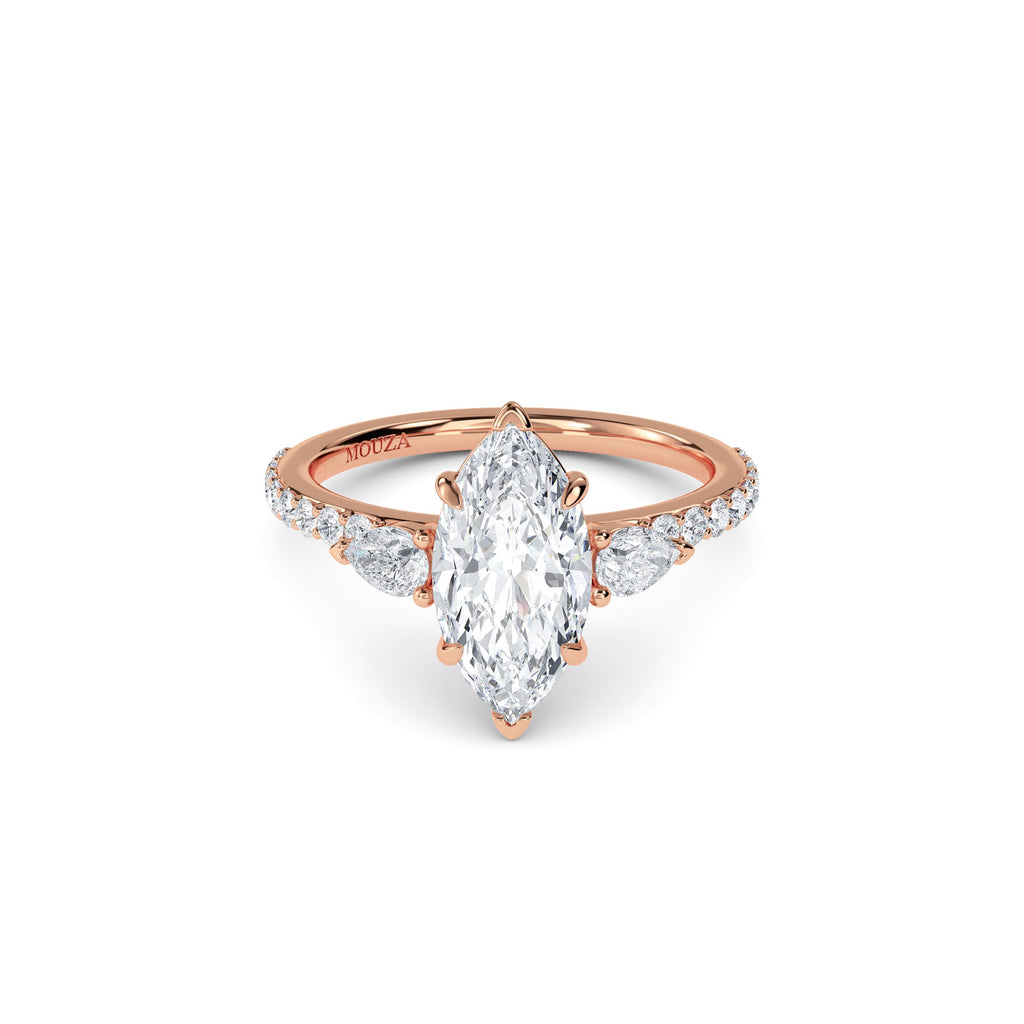 1.20ct Earth Mined Diamond Marquise Trilogy Engagement Ring