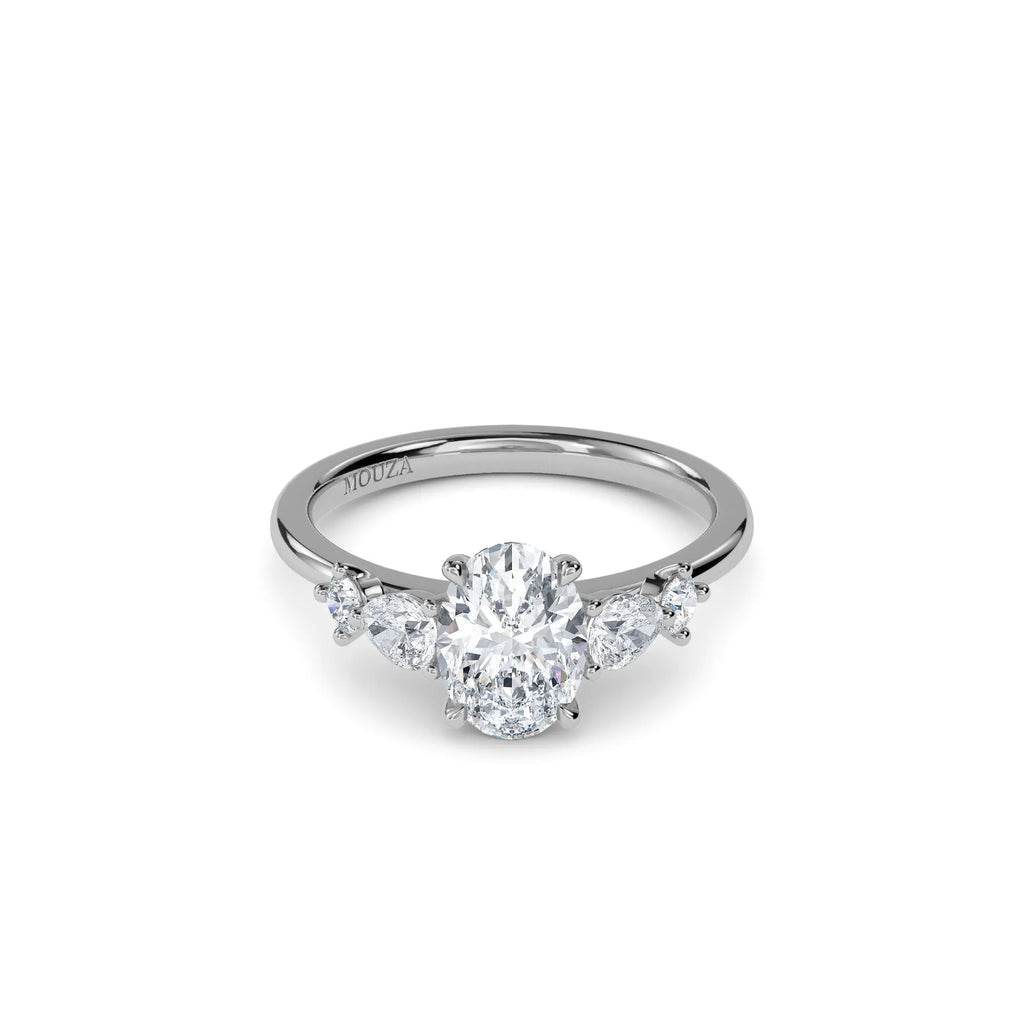 1.10 Carat Earth Mined Diamond Oval Trilogy Engagement Ring