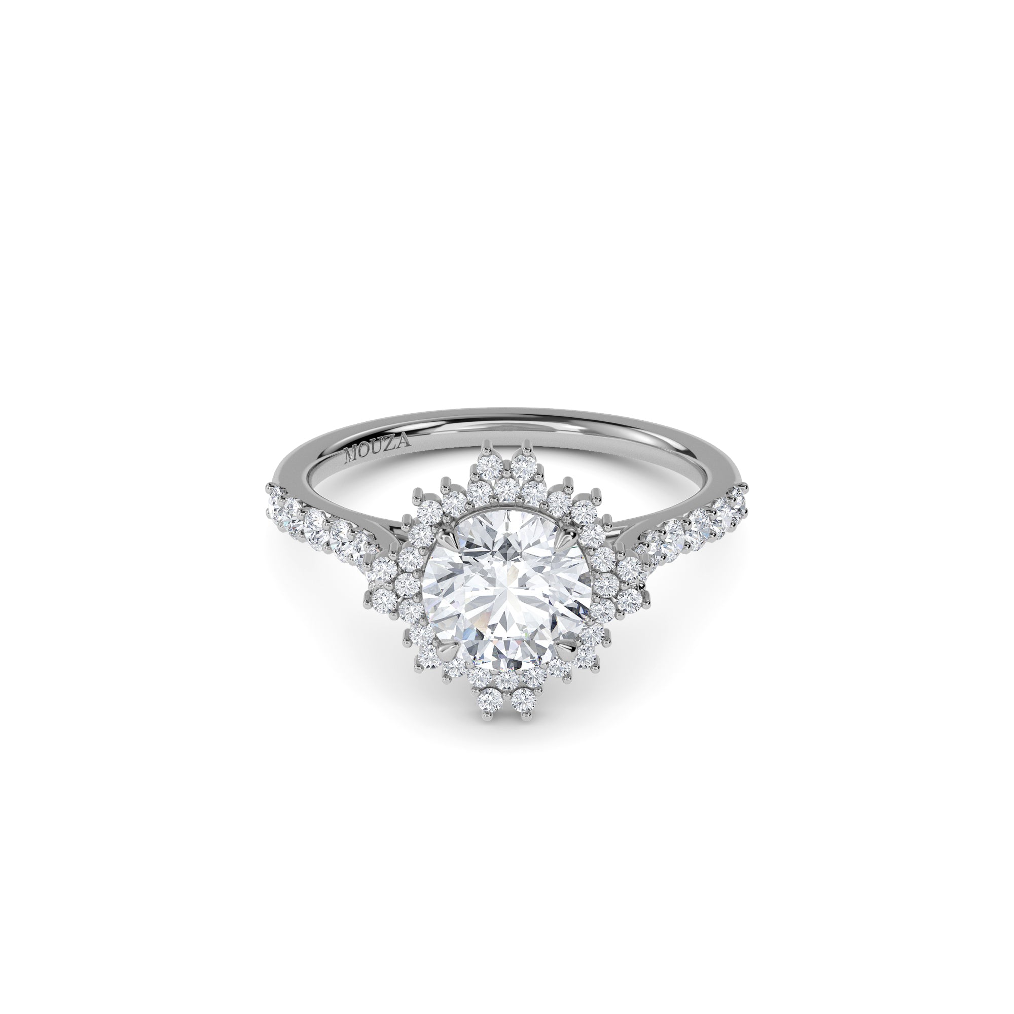 2.00ct Earth Mined Diamond Round Halo Engagement Ring