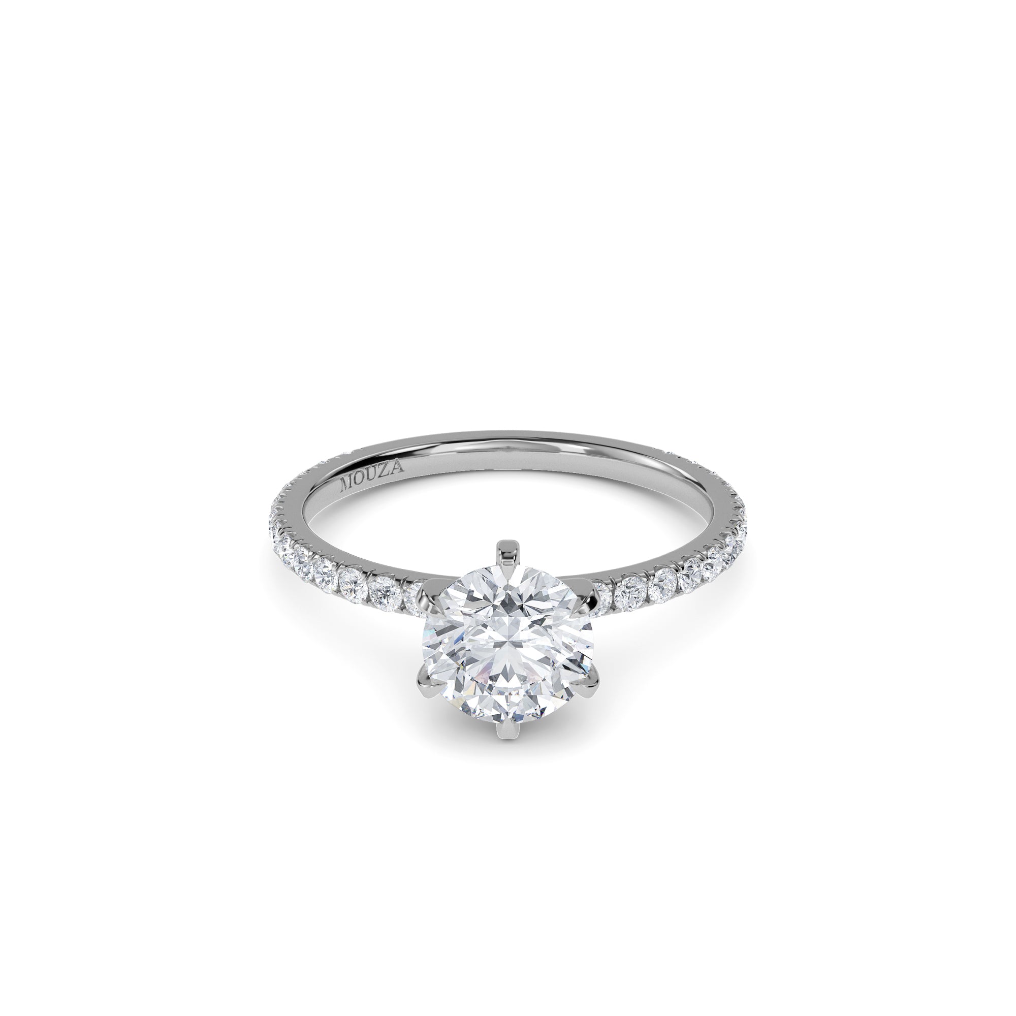 6 claws round diamond engagement ring in platinum