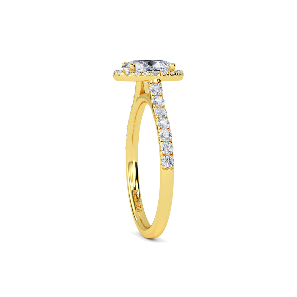 0.90ct Lab Grown Diamond Oval Halo Diamond Band Engagement Ring