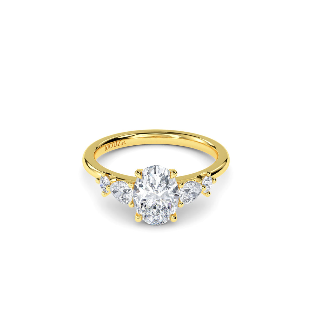 1.10 Carat Earth Mined Diamond Oval Trilogy Engagement Ring