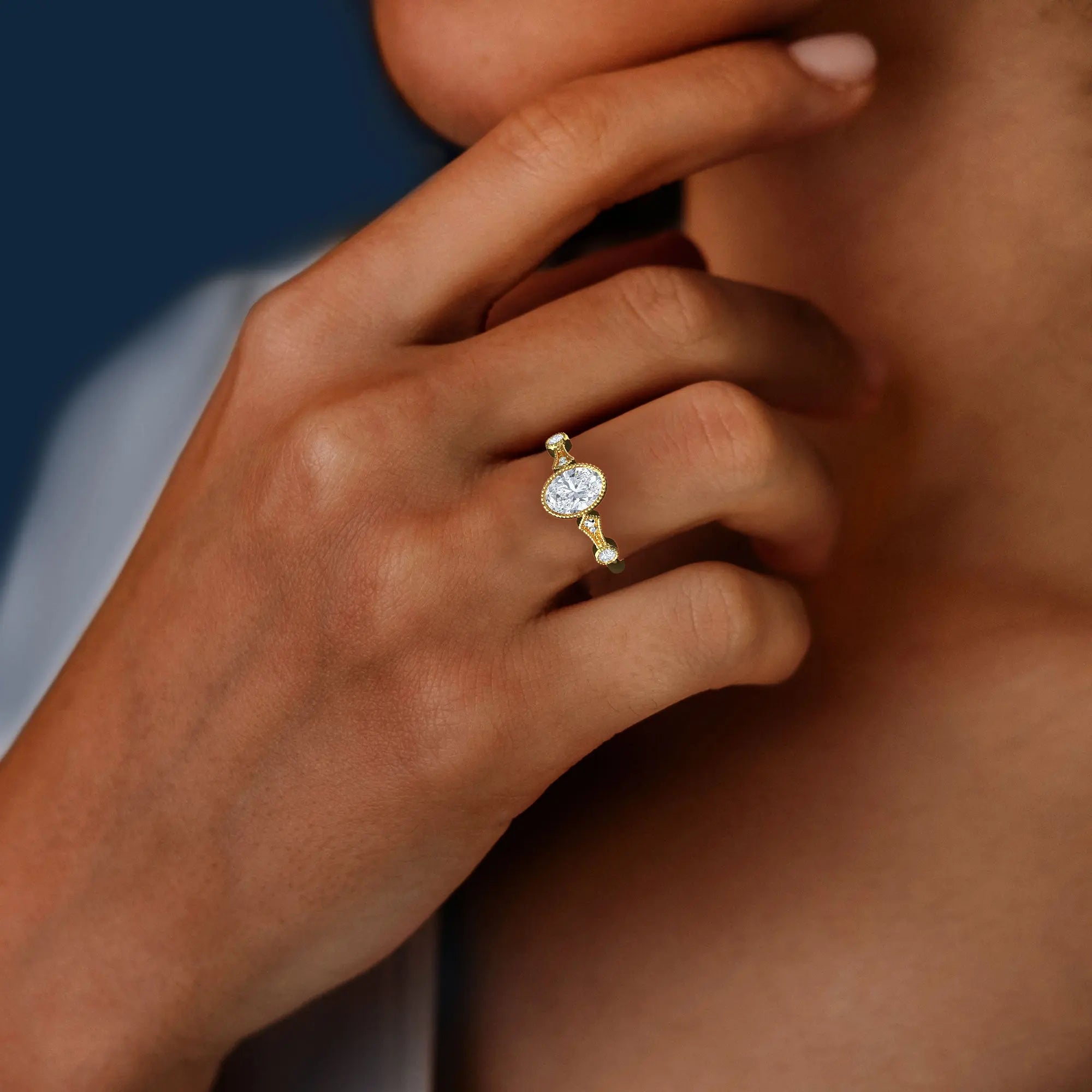 Oval engagement ring hotsell with diamond band